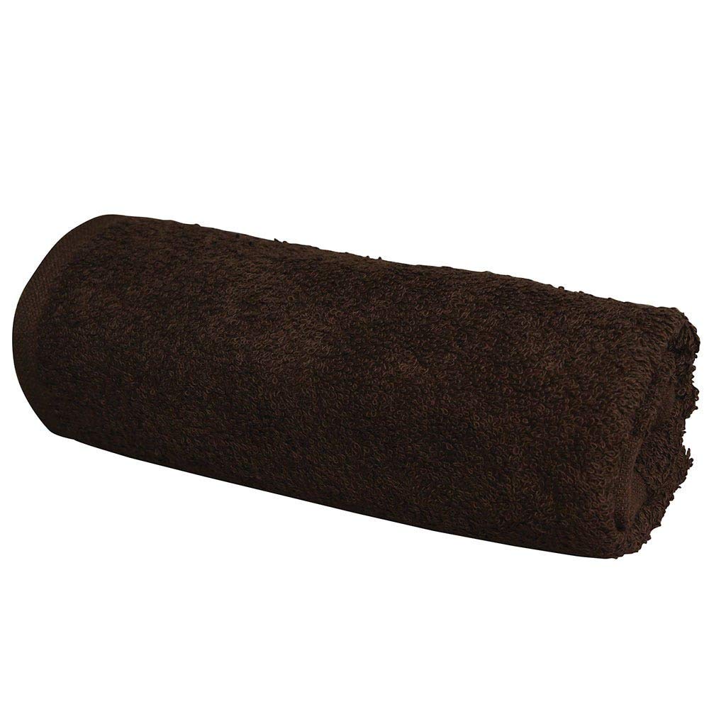 ForPro chocolate towel beside a hand for size comparison showing 16x27 practicality