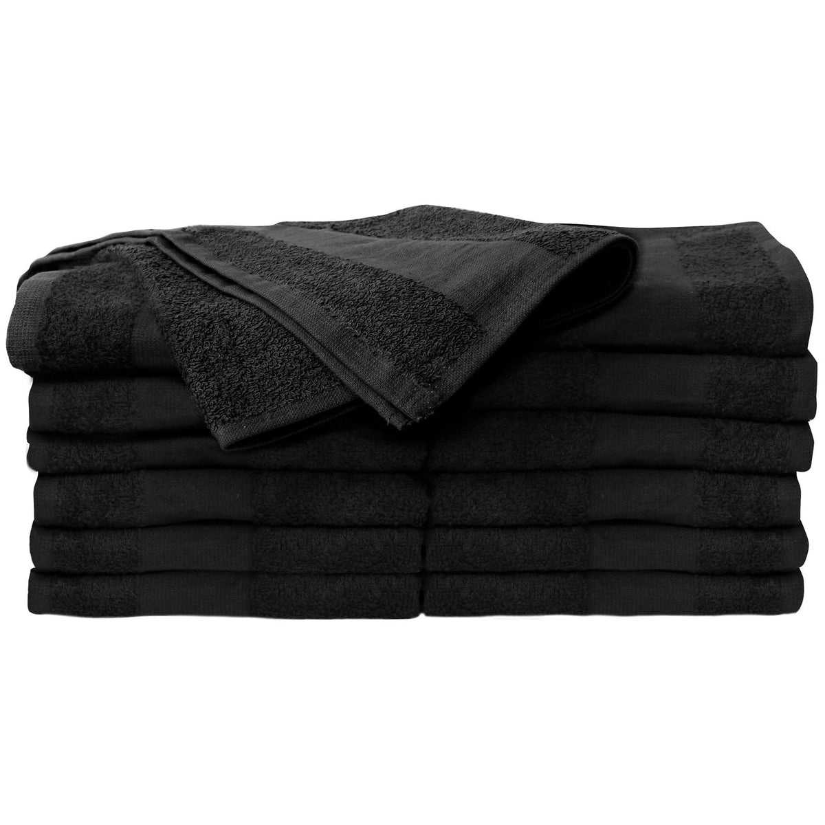 ForPro front view of black 12-pack towels showing professional appearance and stain resistance