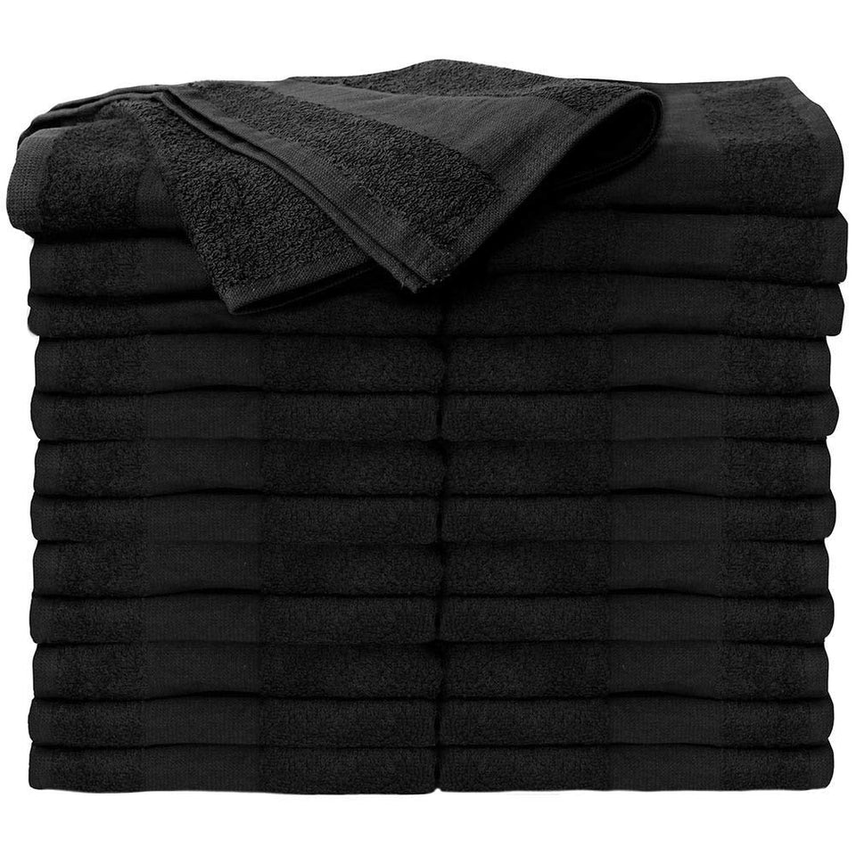 ForPro front packaging showing 24 black bleach-proof towels and durability benefit