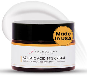 Foundation Skincare front packaging showing 14% azelaic acid and clean formula benefits