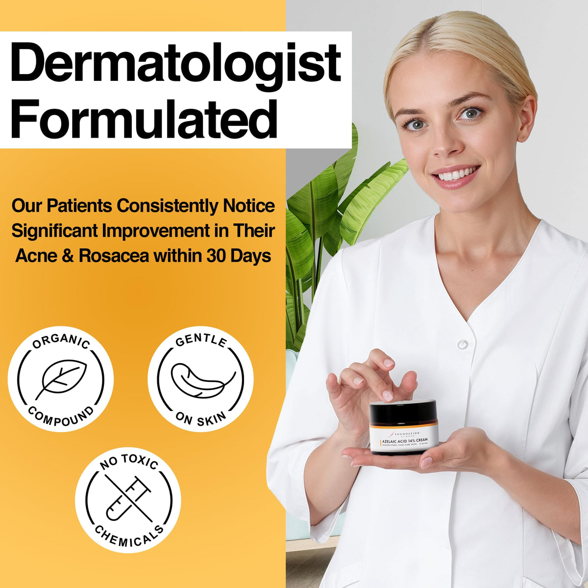 Foundation Skincare azelaic cream applied to hand demonstrating easy absorption