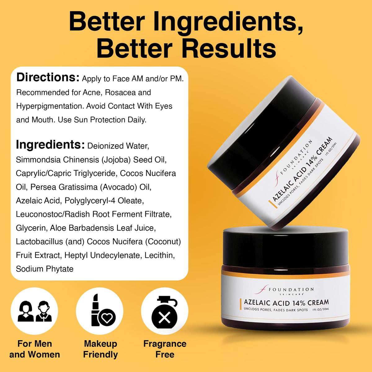 Foundation Skincare ingredient list close-up emphasizing fragrance-free, paraben-free