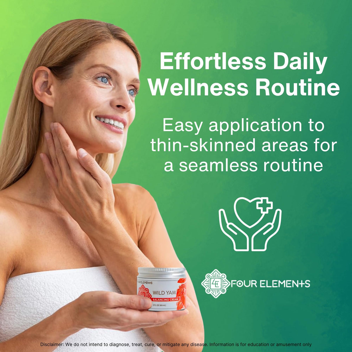 Four Elements 4E on bathroom vanity styled in a self-care scene for daily routine benefit