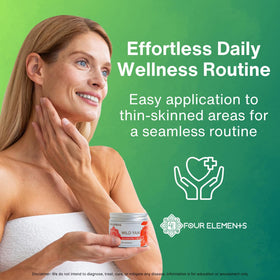 Four Elements 4E on bathroom vanity styled in a self-care scene for daily routine benefit