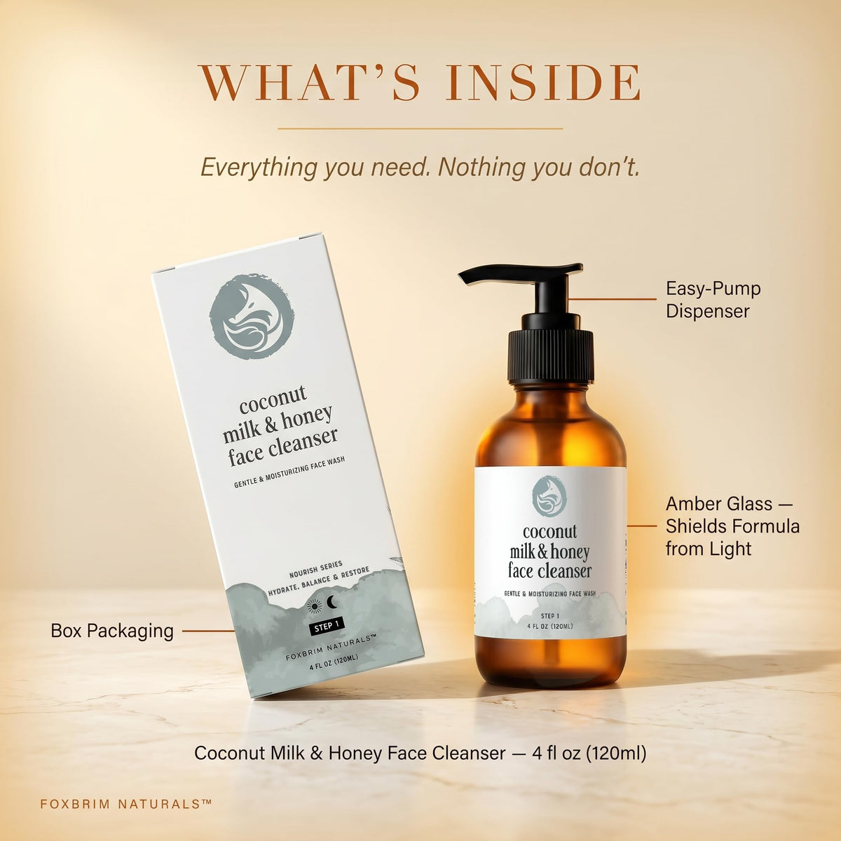 Foxbrim Naturals on bathroom shelf portraying calm skincare lifestyle