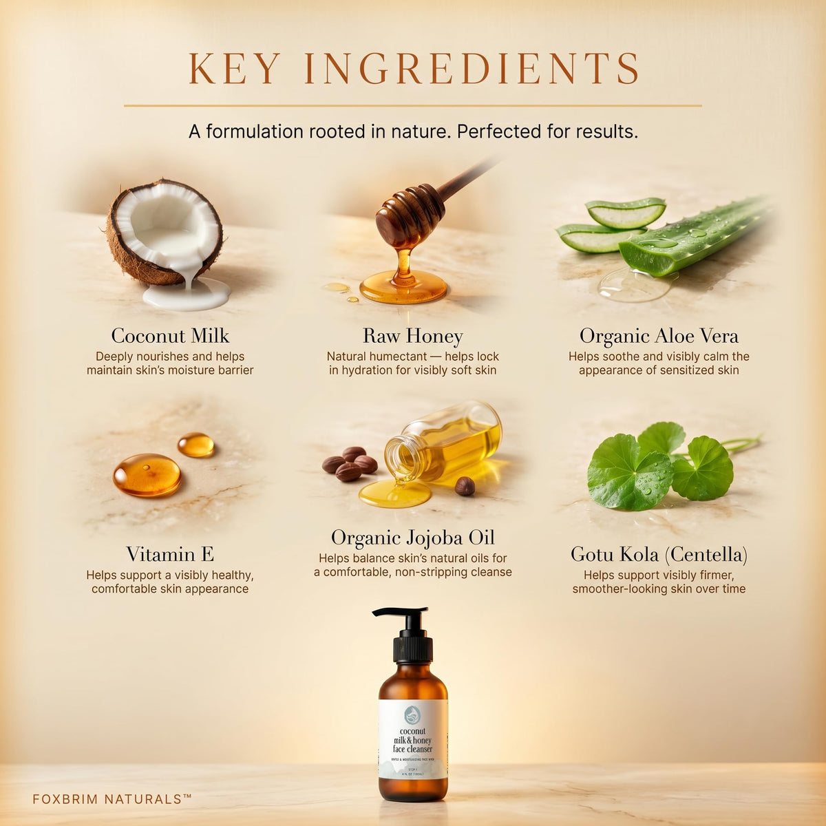 Foxbrim Naturals pump dispensing gentle non-foaming texture for hydration