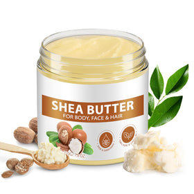 FOXIRON jar front view showing pure raw shea butter and clear labeling benefits
