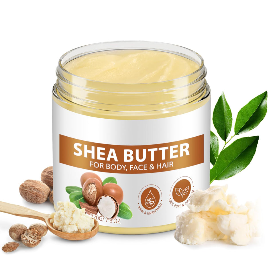 FOXIRON jar front view showing pure raw shea butter and clear labeling benefits