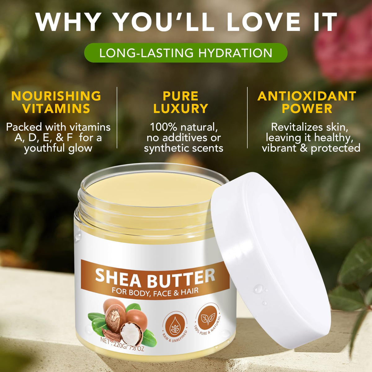FOXIRON open jar texture close-up demonstrating creamy unrefined shea butter benefits
