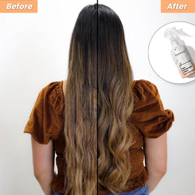 FoxyBae texture mist on hair strand illustrating smoothness and reduced frizz