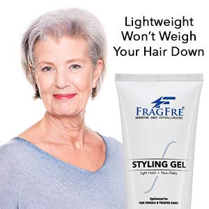 FRAGFRE applied to hair with fingers demonstrating gentle styling and soft hold