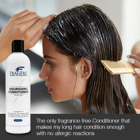 FRAGFRE conditioner being applied to hair in hand demonstrating gentle moisturization benefit
