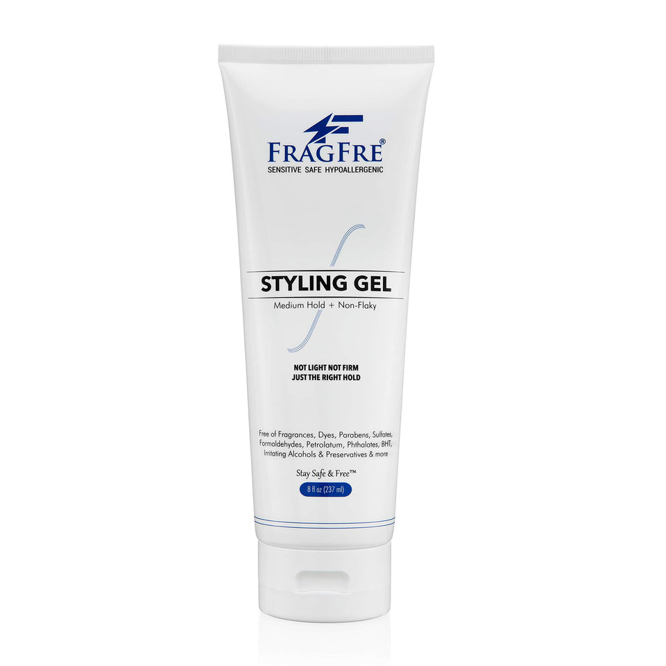FRAGFRE front bottle view shows unscented gel and medium hold benefit