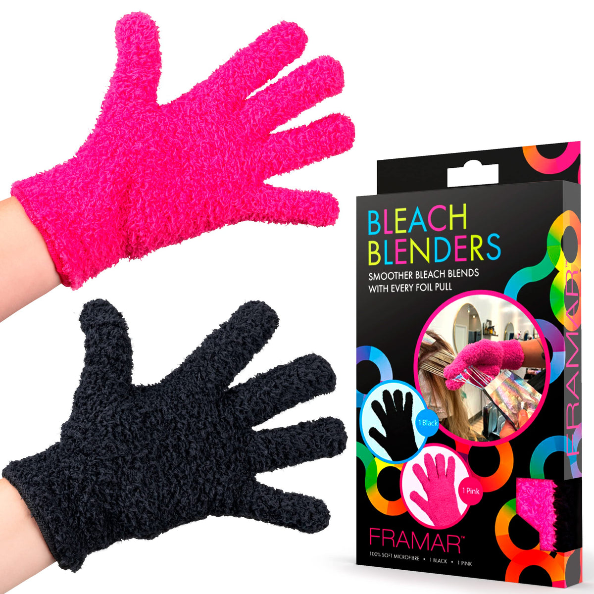 framar front view of two bleach blender gloves showing fit and color options benefit quick access