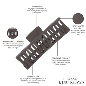 FRAMAR clip securing thick hair in an updo demonstrating strong hold and comfort