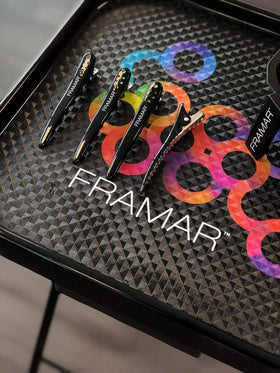 FRAMAR clip beside a hand to show compact size and control