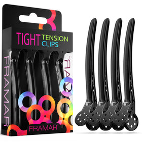 FRAMAR front view of four black metal clips showing professional build and grip