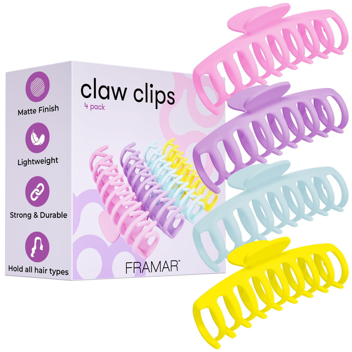framar front view of large pastel claw clip showing matte finish and secure hold