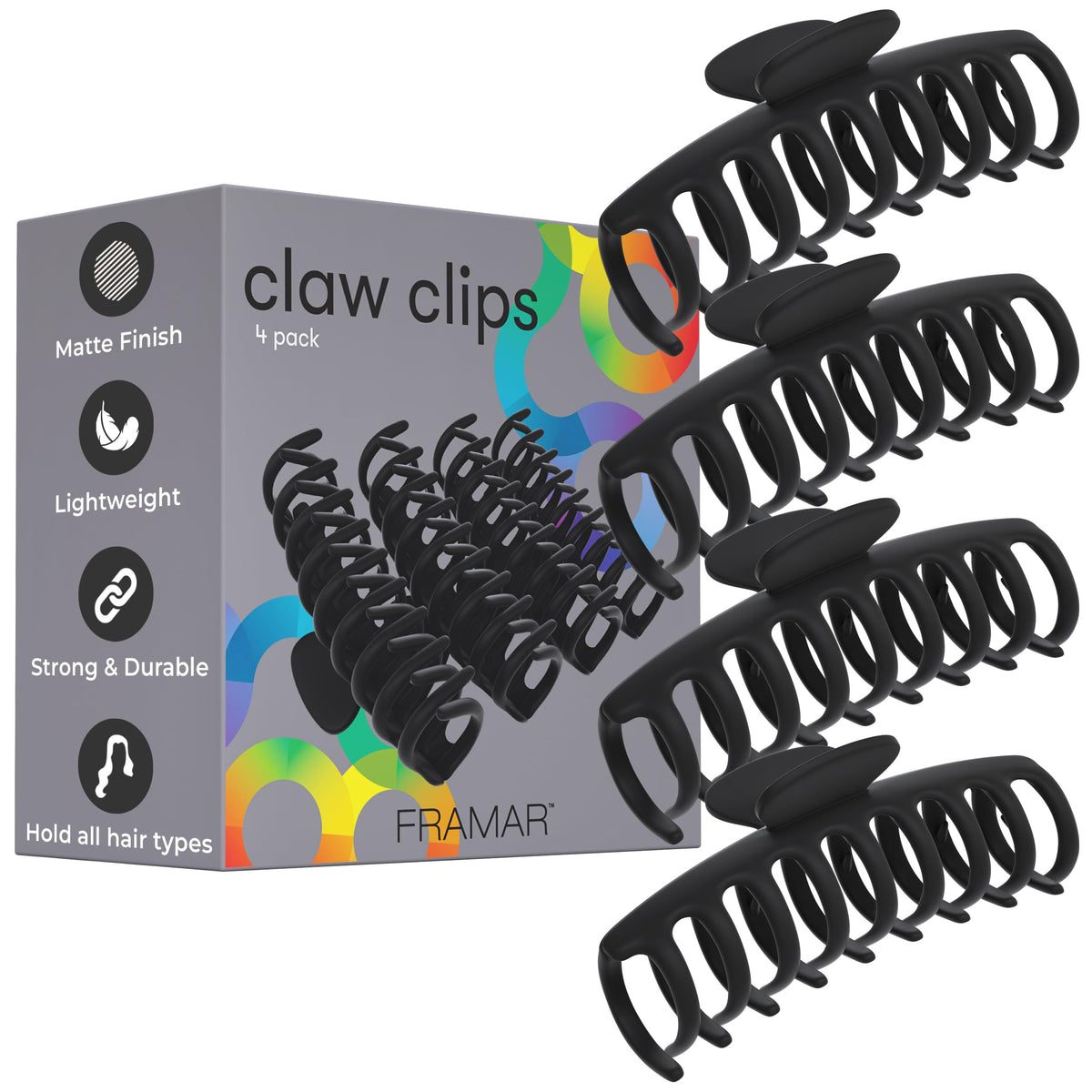 FRAMAR front view of large claw clip showing secure grip and sleek matte finish