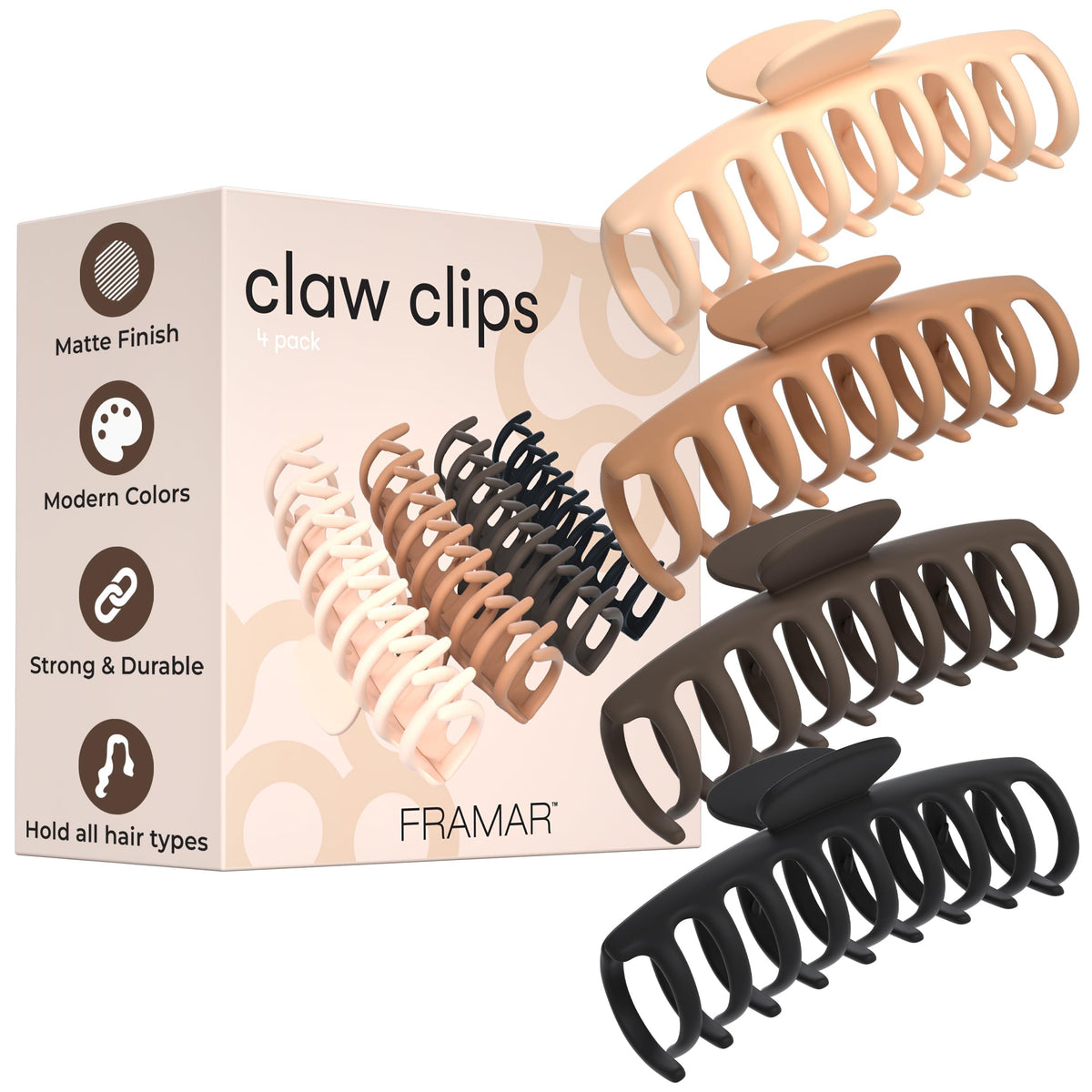 FRAMAR four neutral clips front view showing colors and easy storage