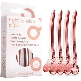 Framar rose gold metal clip front view showing sleek finish and secure hold