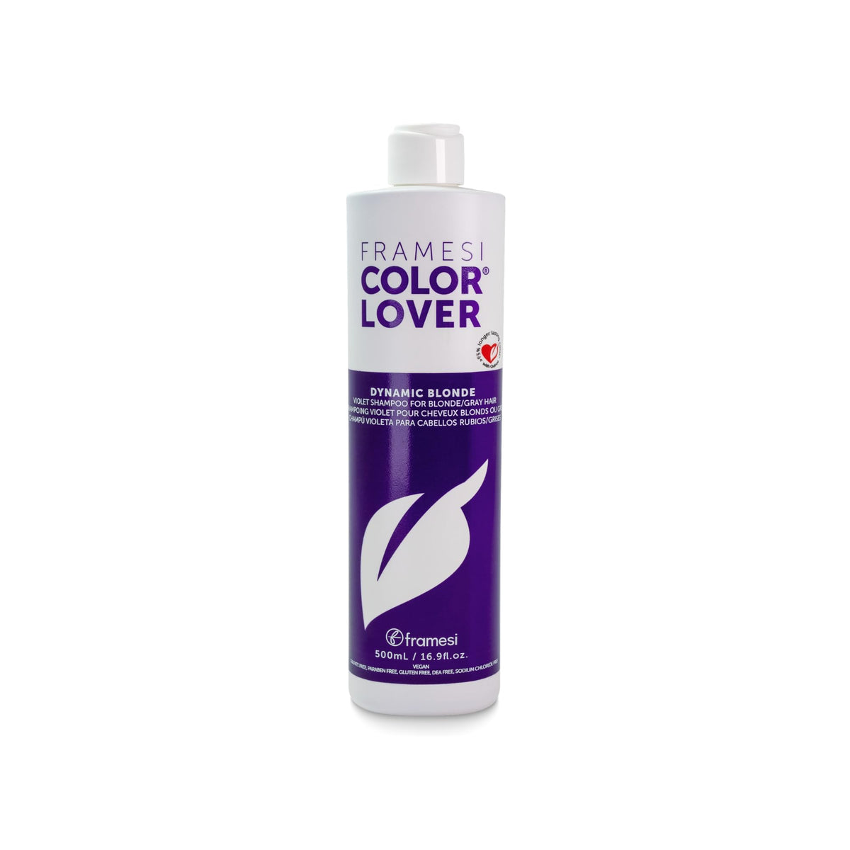 framesi front bottle showing brand and violet shampoo benefit