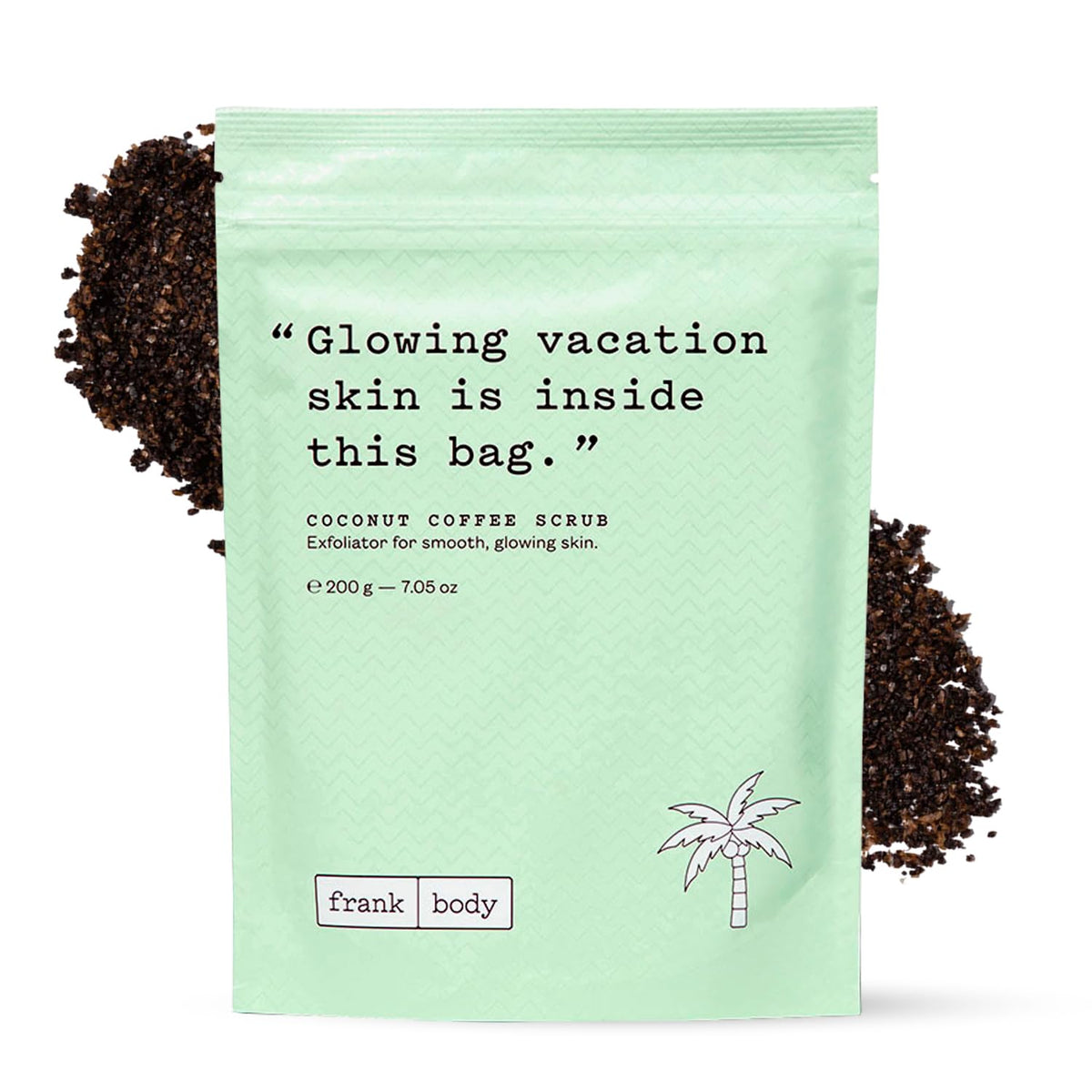 frank body front packaging jar showing product and benefits