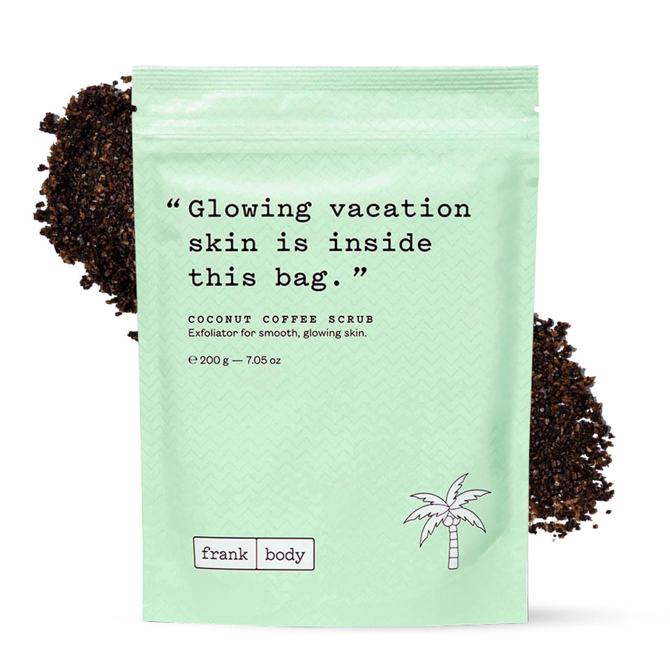 frank body front packaging jar showing product and benefits