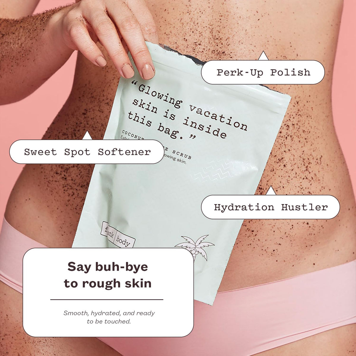 frank body scoop of scrub in hand demonstrating easy application