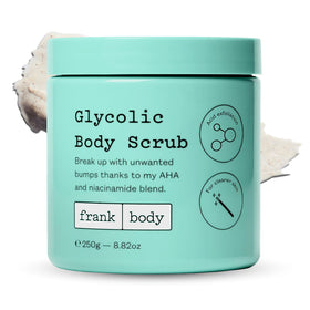 frank body front packaging showing label and recyclable bottle benefit