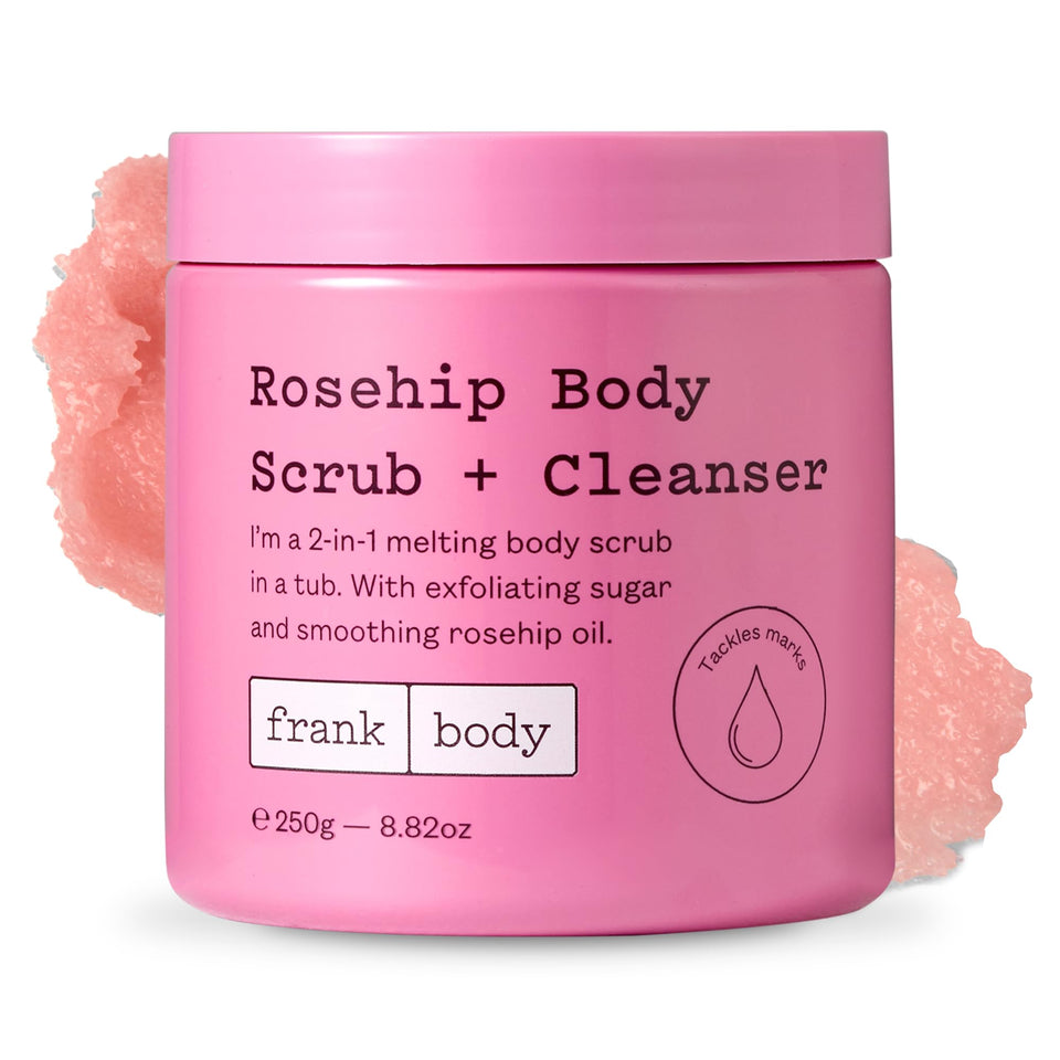 frank body jar front view showing product and branding for smooth skin