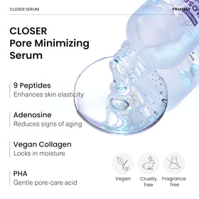 FRANKLY Closer Serum 3.38 fl oz bottle beside a ruler for size and value