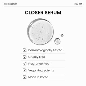FRANKLY Closer Serum before and after texture comparison, illustrating reduced pore appearance and smoother skin