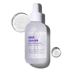 FRANKLY Closer Serum front packaging showing bottle and label benefits