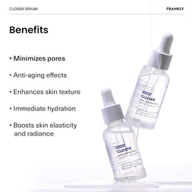 FRANKLY Closer Serum applied on hand demonstrating quick absorption and bounce