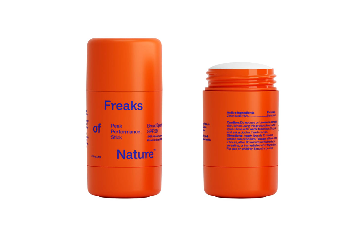 Freaks of Nature sun stick front packaging showing compact travel-ready design