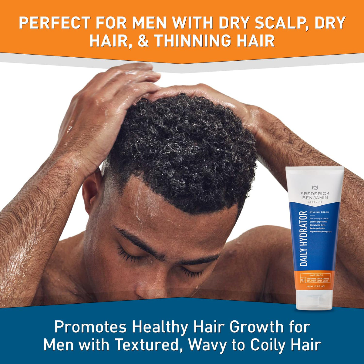 Frederick Benjamin cream on fingers ready to apply for easy, non-greasy styling
