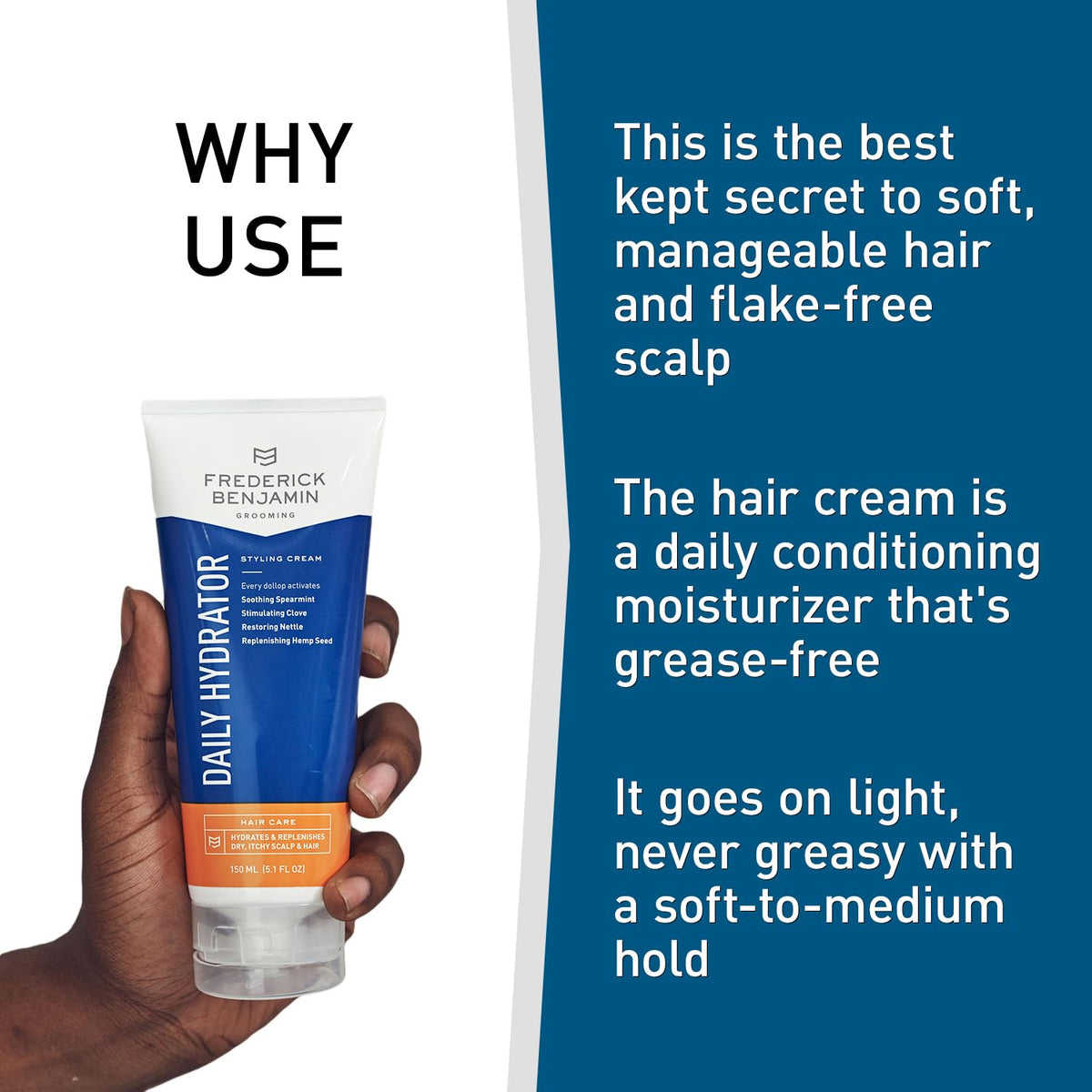 Frederick Benjamin cream texture close-up illustrating lightweight moisturizing effect