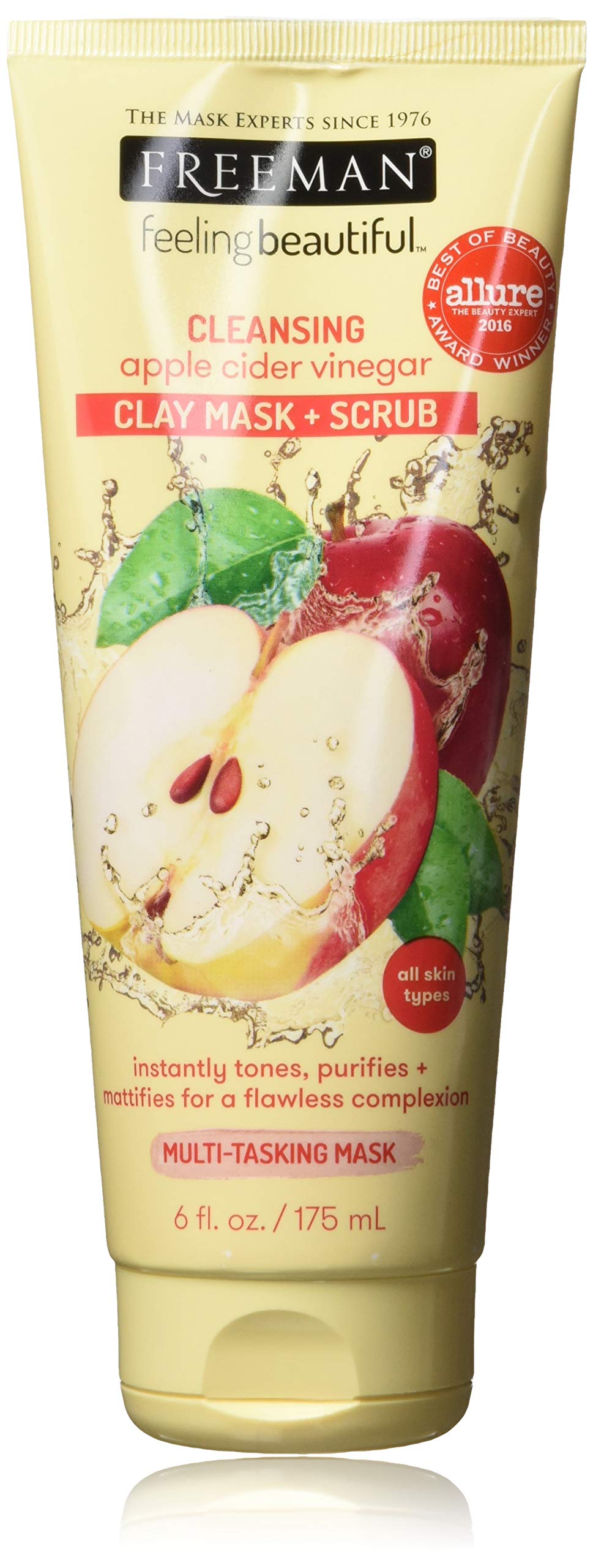 Freeman apple cider vinegar clay mask tube front view showing product branding and size