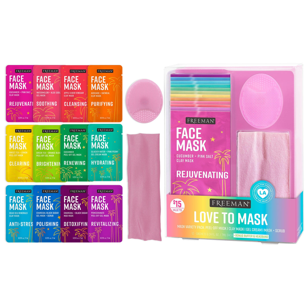 Freeman front packaging of Love to Mask set showing contents and benefits