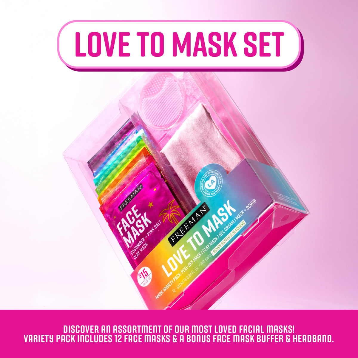Freeman variety of facial mask sachets laid out to show different types