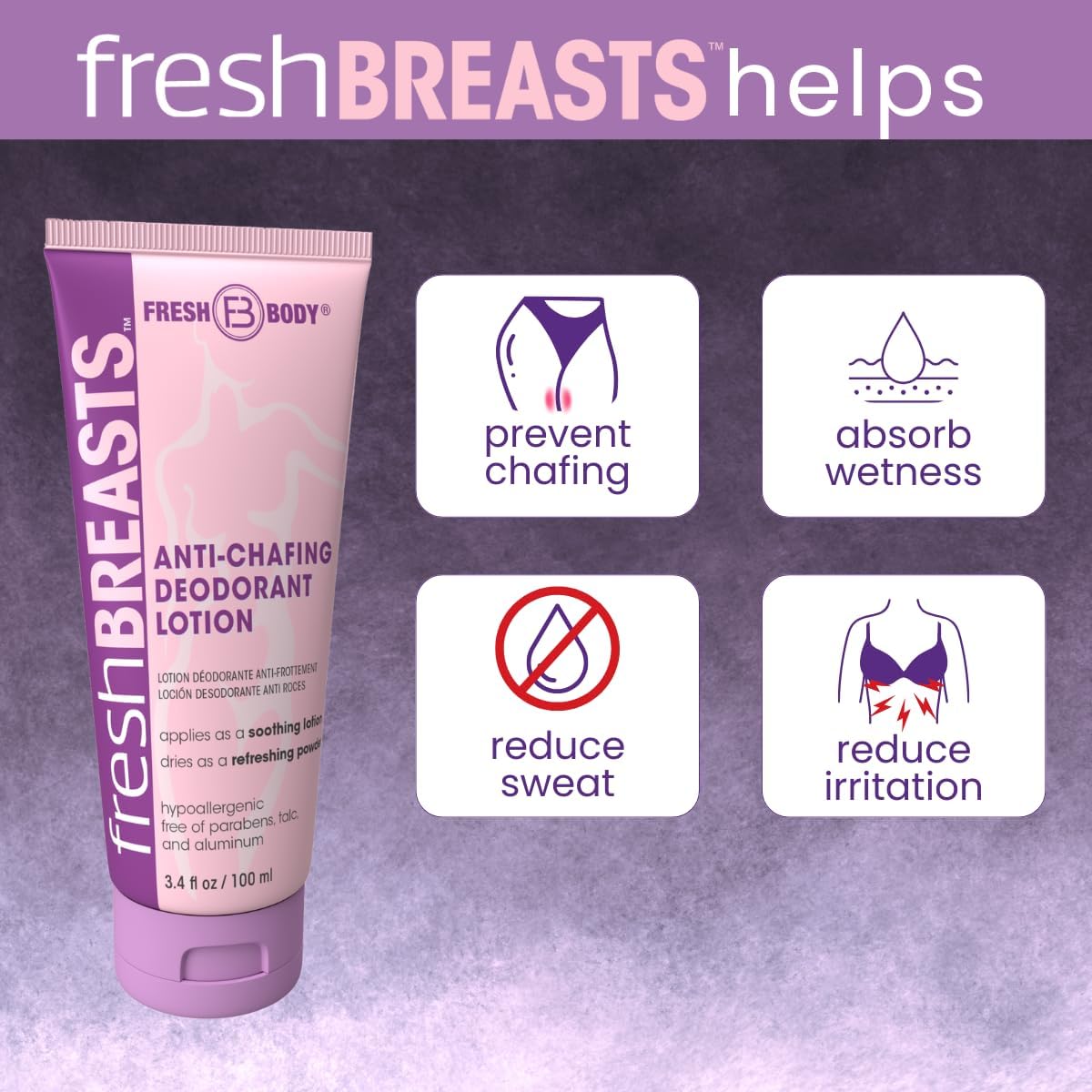 Fresh Body FB applying cream under breast to reduce friction and sweat