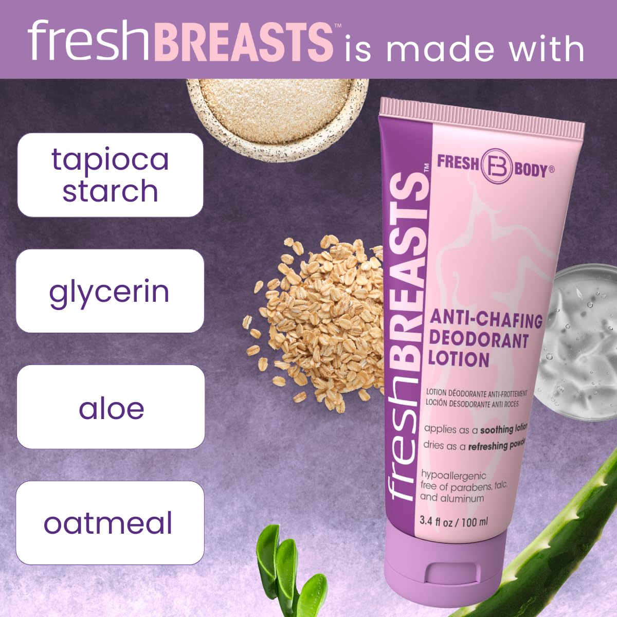Fresh Body FB tube beside a ruler to show 3.4oz size for travel convenience