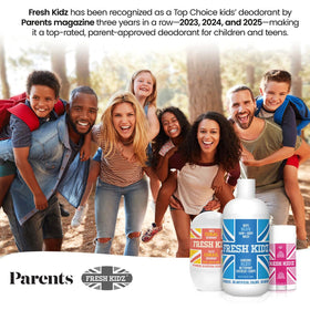 Fresh Kidz pump close-up demonstrating easy dispensing for quick showers
