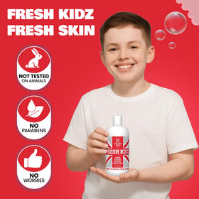 Fresh Kidz next to common items showing 16.9 fl oz size and travel practicality