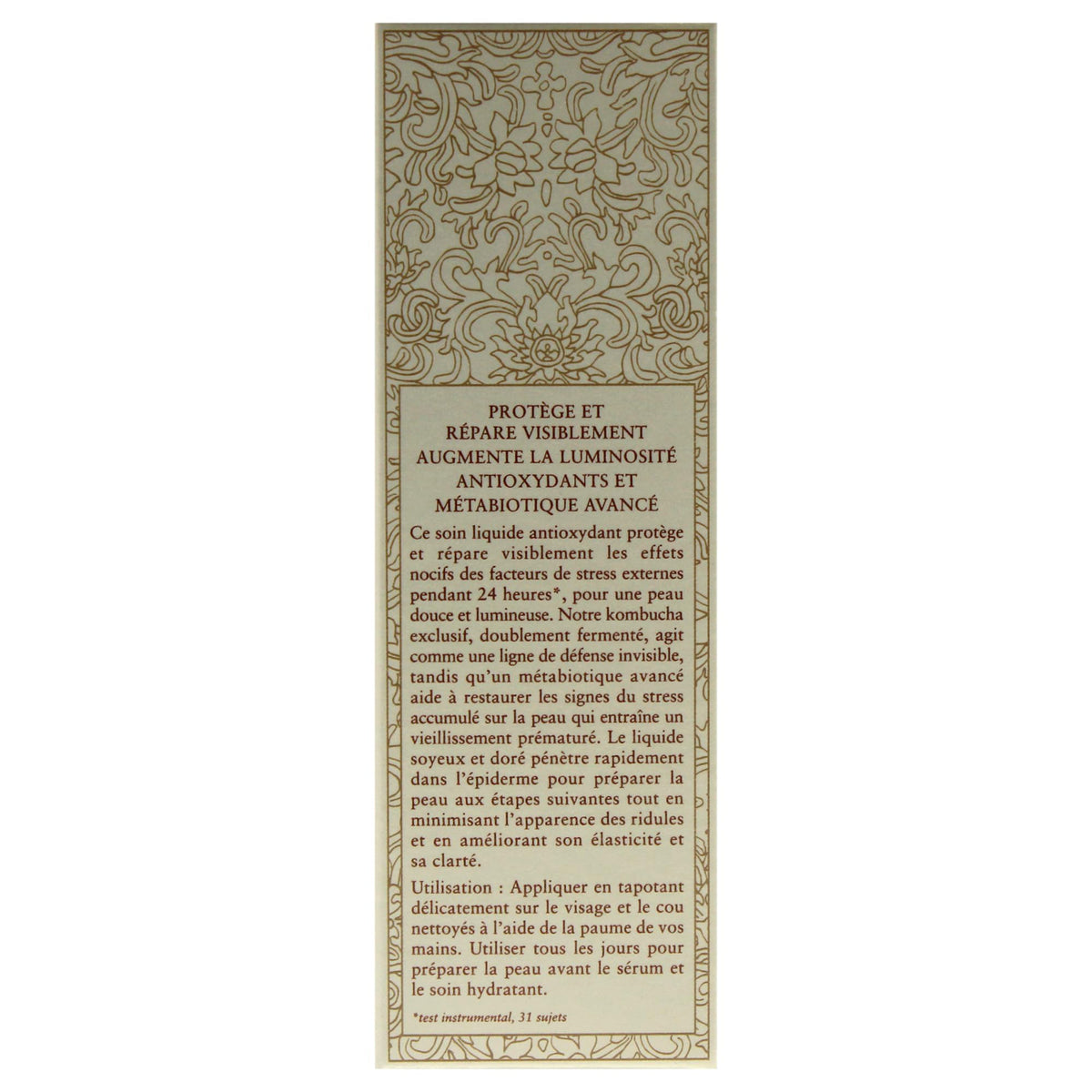 Fresh kombucha essence scale next to ruler showing compact 1.6 oz travel-friendly size
