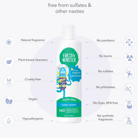 Fresh Monster texture foam closeup highlighting gentle plant-based lather