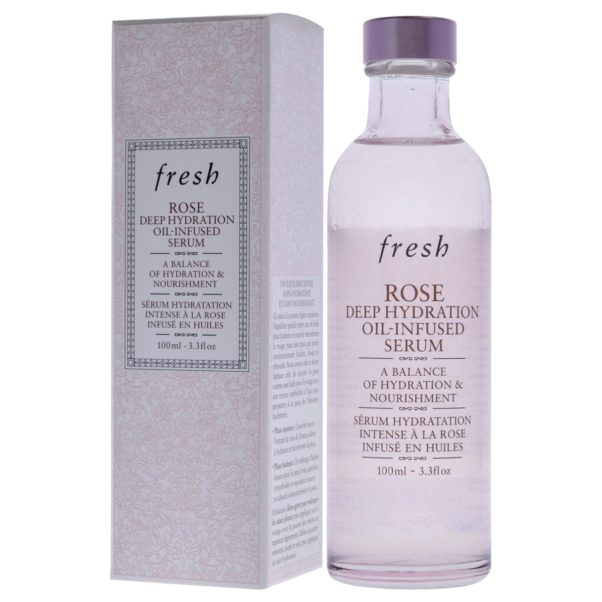 Fresh Rose serum in bathroom routine setup demonstrating daily use for dewy skin