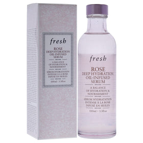 Fresh Rose texture drops on skin showing silky emulsion and fast absorption benefit
