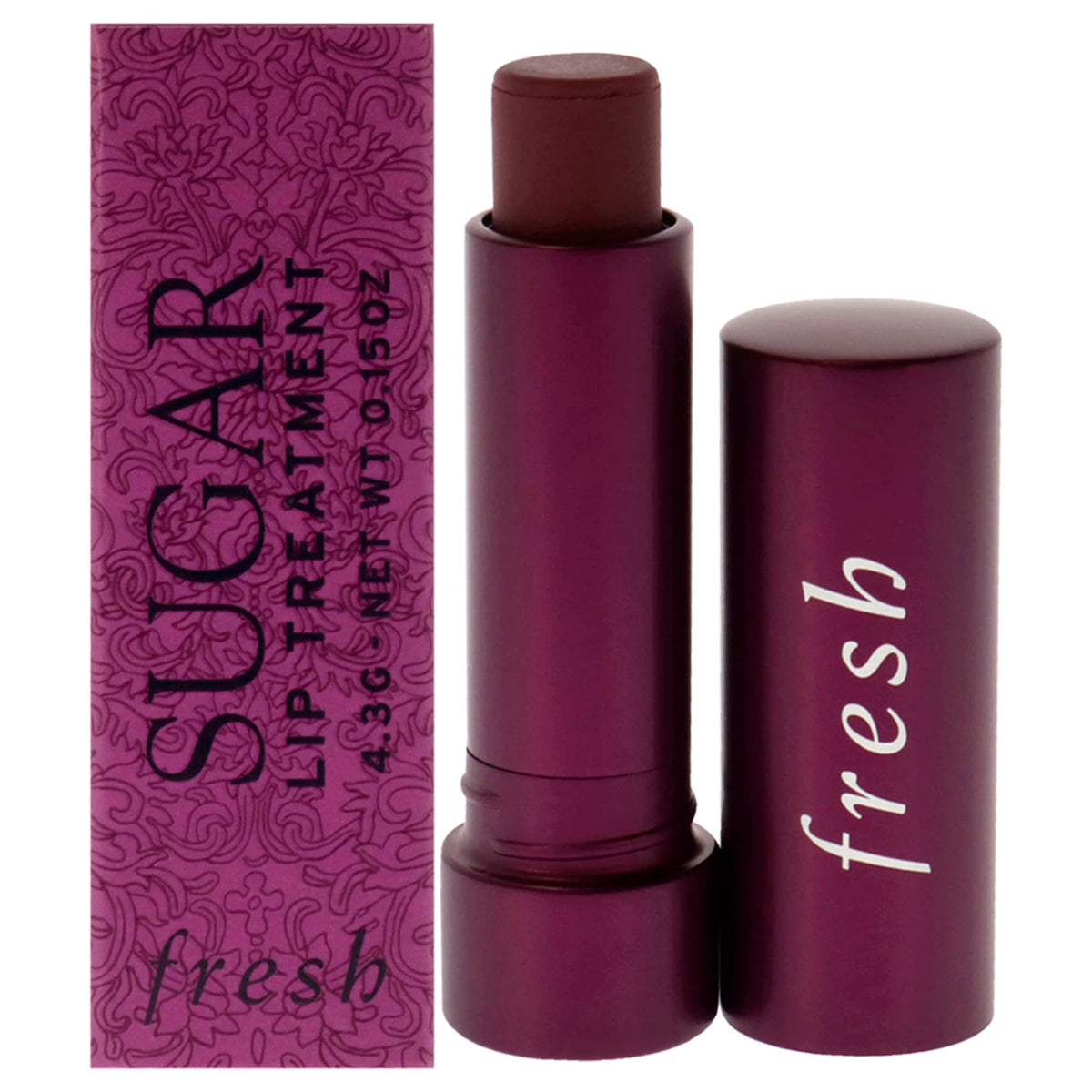 Fresh brand lip treatment front view showing compact berry tube and moisturizing benefits
